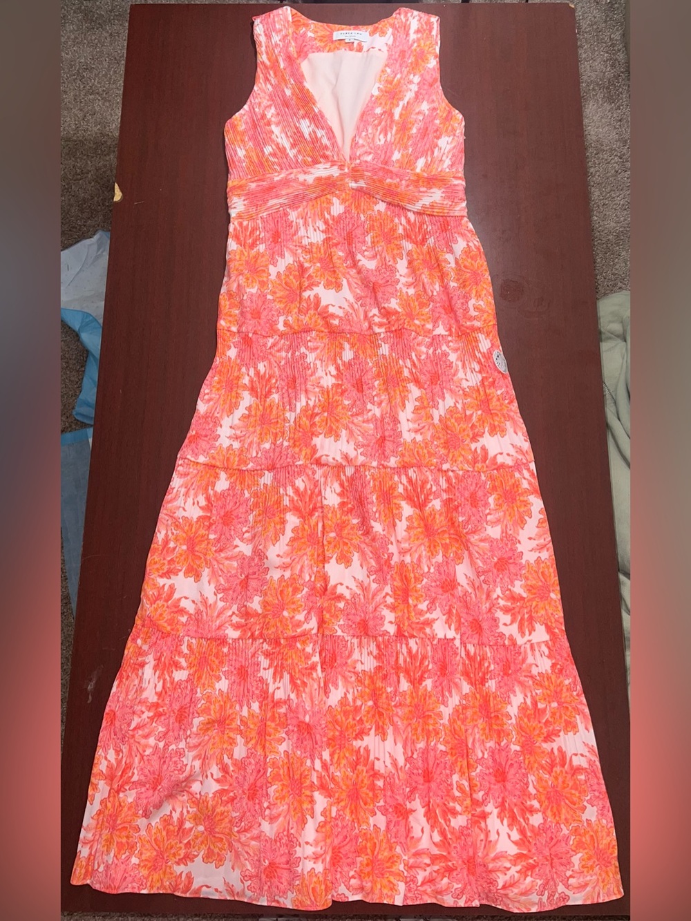 10 Crosby Derek Lam Pink and Orange Floral Deep V Maxi Dress - Picture 4 of 6